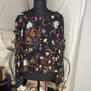 Free People Black Floral Blouse